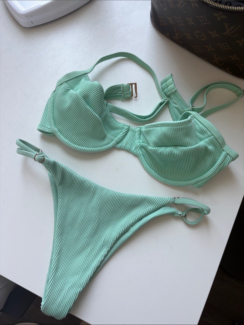 Mint Ribbed Underwire Bikini Set - Women Swim Bikinis